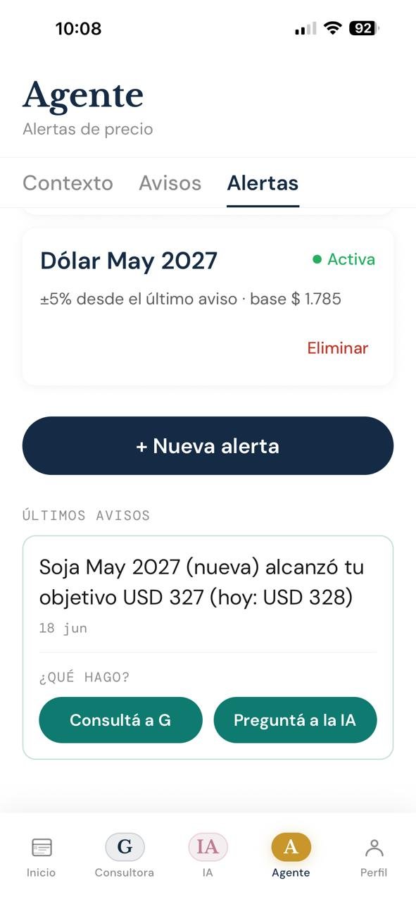 Pantalla Alertas: precio objetivo